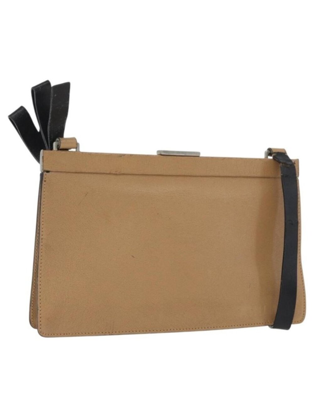 Authentic Miu Miu Shoulder Bag Leather Beige Silver